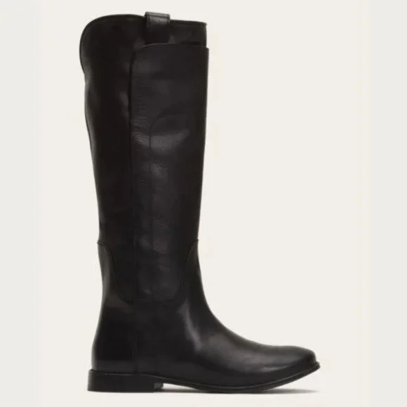 Frye Paige tall riding boot leather layer dark brown stack heel - Picture 2 of 12